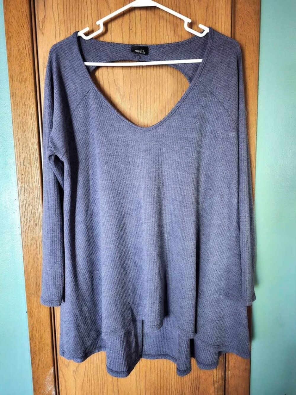 Size XL Blue Rue21 Oversized Loose Flowy Hi Low Long Sleeve Shirt